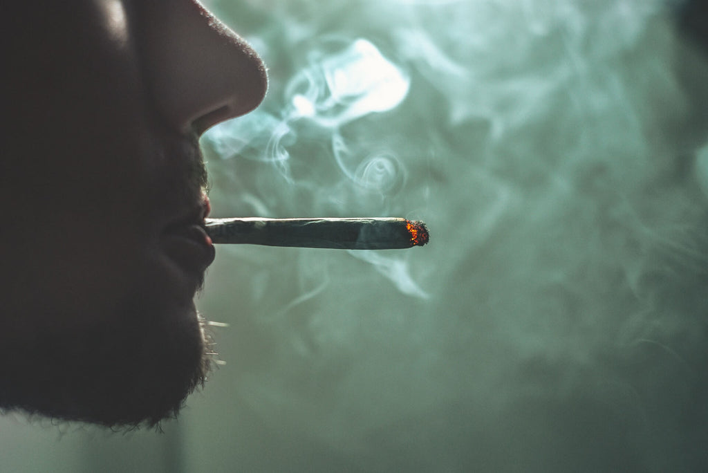 guy smoking cannabis blunt in the dark