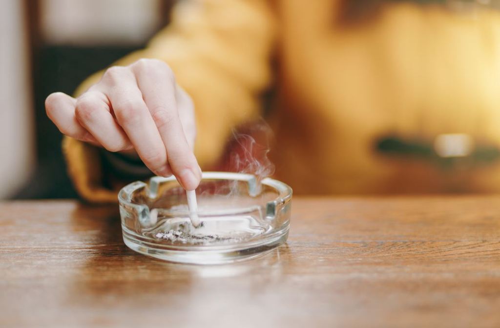 Half burnt weed in ashtray