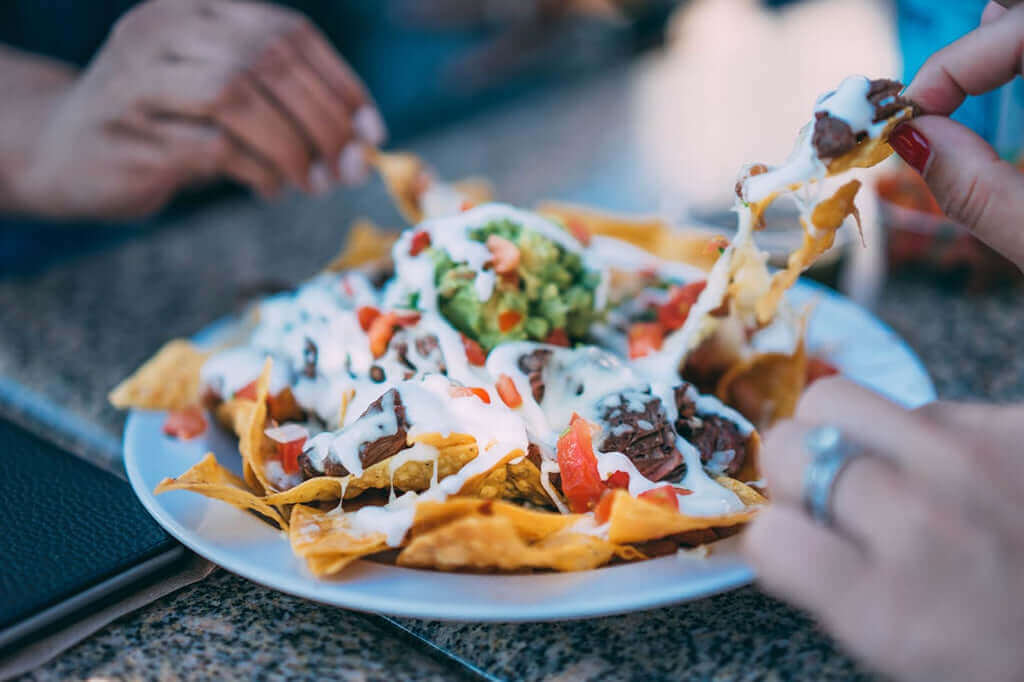 A plate of nachos